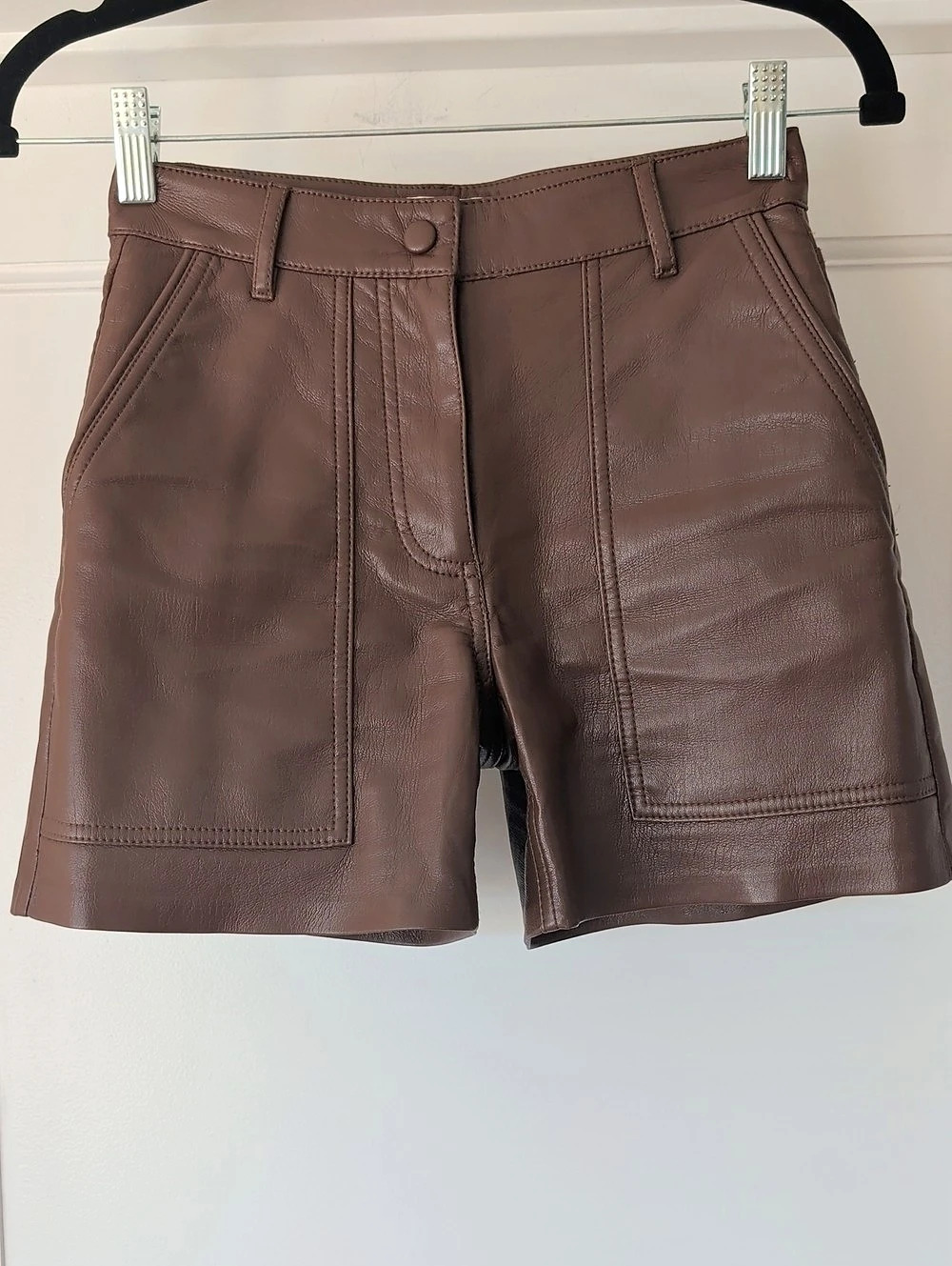 Wilfred Nocturne Short Faux Leather Cargo Shorts Chocolate Brown Size 00
